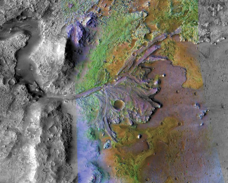 The Jezero Crater as captured from orbit.