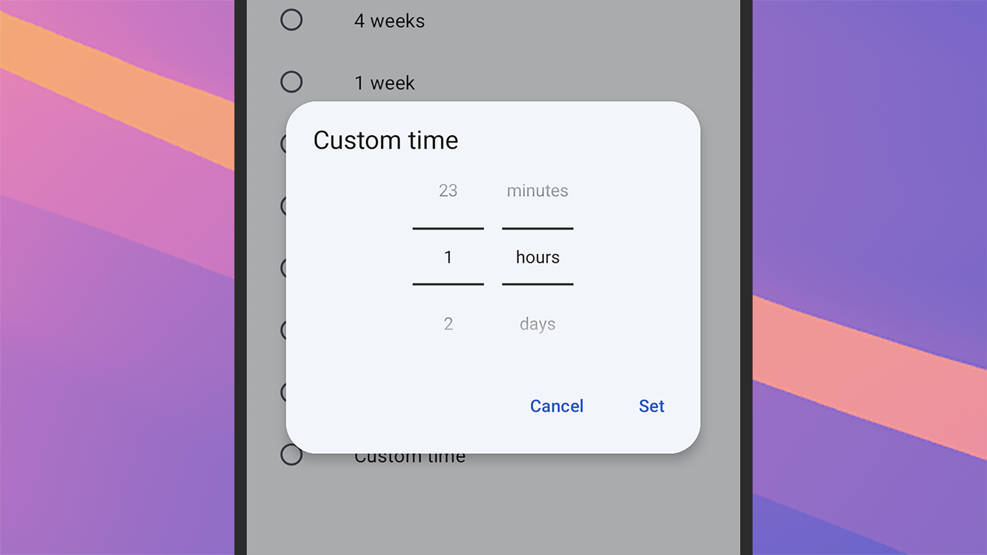 screenshot of disappearing messages settings
